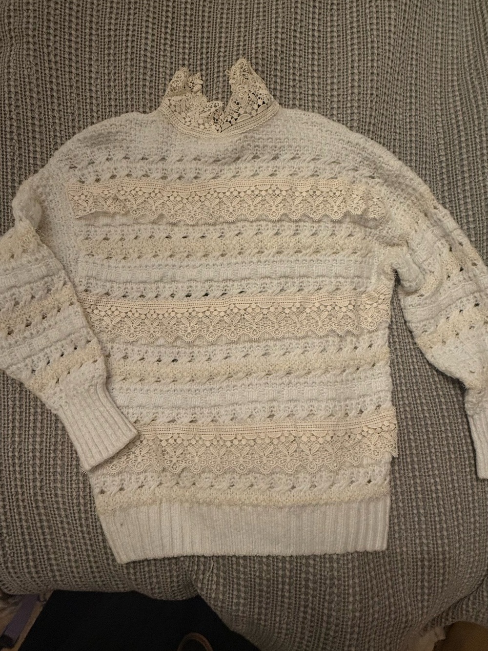 Alice Blue Lace-Trim Cream Knit Women's Sweater